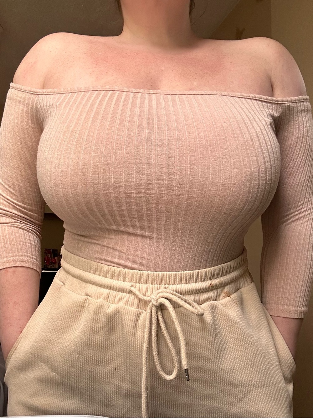 Nude Off the Shoulder Crop Top